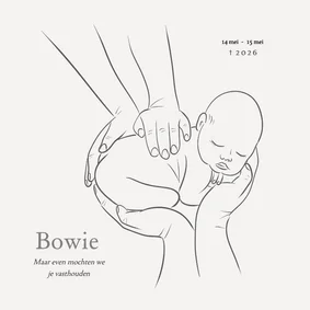 Wit rouwkaartje met tekening van kindje en handen