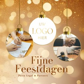 Zakelijk kerstkaart met 3 foto's kerstballen en glitters