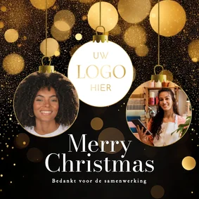 Zakelijk zwart kerstkaartje met foto in kerstbal vorm