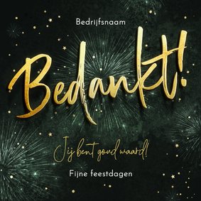 Zakelijke bedankt kerstkaart fijne feestdagen vuurwerk goud 