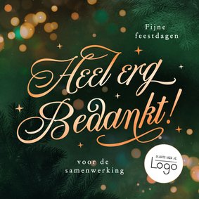 Zakelijke bedankt kerstkaart met lichtjes en logo
