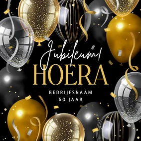 Zakelijke felicitatiekaart bedrijfsjubileum ballonnen goud