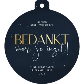 Zakelijke kaart blauw bedankt voor je inzet kerstbalvorm