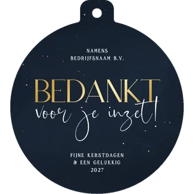 Zakelijke kaart blauw bedankt voor je inzet kerstbalvorm