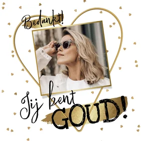 Zakelijke kaart 'Jij bent goud!' foto hart confetti goud