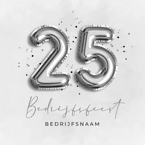 Zakelijke kaart jubileumfeest 25 jaar ballonnen confetti