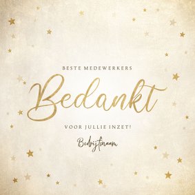 Zakelijke kerst bedankkaart met gouden sterren 'Bedankt'