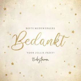 Zakelijke kerst bedankkaart met gouden sterren 'Bedankt'