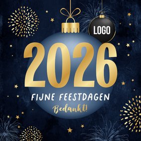 Zakelijke kerst- en nieuwjaarskaart kerstbal 2026 vuurwerk