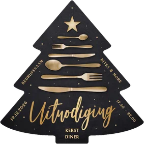 Zakelijke kerstdiner uitnodiging kerstboom met bestek