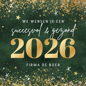 Zakelijke kerstkaart 2026 goud spetters sterren groen