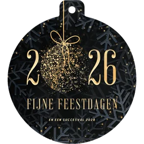 Zakelijke kerstkaart 2026 in kerstbalvorm met sneeuw