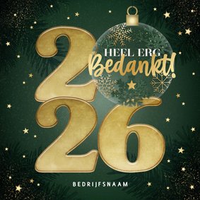 Zakelijke kerstkaart 2026 kerstbal sterren, takjes bedankt!