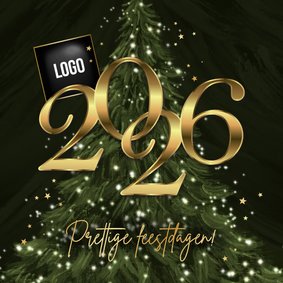Zakelijke kerstkaart 2026 kerstboom lichtjes sterren logo