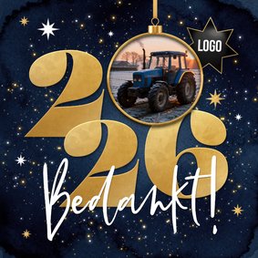 Zakelijke kerstkaart 2026 sterren goud foto logo bedankt