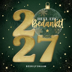 Zakelijke kerstkaart 2027 kerstbal sterren, takjes bedankt!
