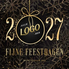Zakelijke kerstkaart 2027 met foto kerstbal en sneeuw