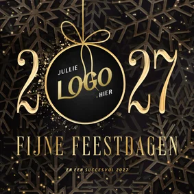 Zakelijke kerstkaart 2027 met foto kerstbal en sneeuw
