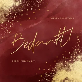 Zakelijke kerstkaart bedankt bordeaux en goud sterren