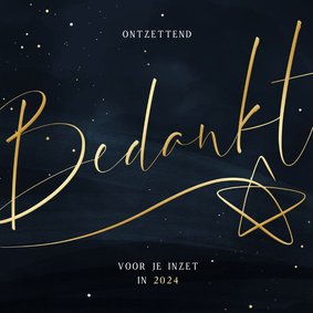 Zakelijke kerstkaart bedankt donkerblauw met gouden ster