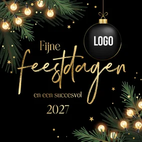 Zakelijke kerstkaart bedankt feestdagen dennentakjes lampjes