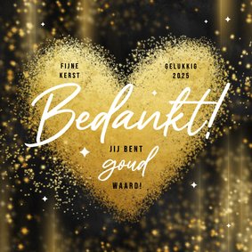 Zakelijke kerstkaart bedankt hart goud waard sparkles