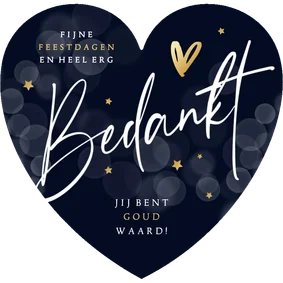 Zakelijke kerstkaart bedankt hartvorm sterren goud hartje