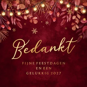 Zakelijke kerstkaart bedankt nostalgisch rood goud sneeuw