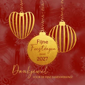Zakelijke kerstkaart bedankt rood met gouden kerstballen