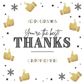 Zakelijke kerstkaart bedankt thanks goud duimpjes sterren