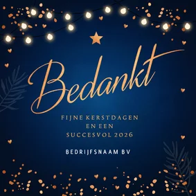 Zakelijke kerstkaart blauw bedankt koperlook
