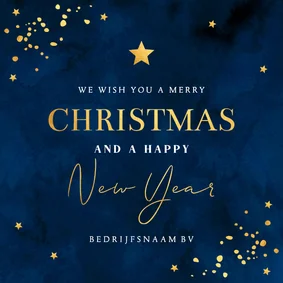 Zakelijke kerstkaart blauw spetters sterren typografie