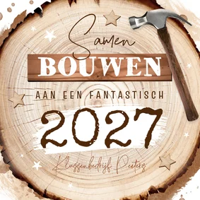 Zakelijke kerstkaart bouwbedrijf klussen hout boomstam hamer