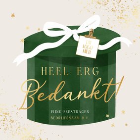 Zakelijke kerstkaart cadeau strik bedankt logo goud