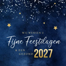 Zakelijke kerstkaart chic blauw sterren goud