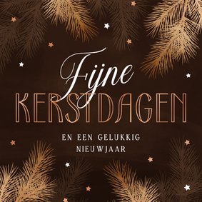 Zakelijke kerstkaart dennentakjes koperen sterren