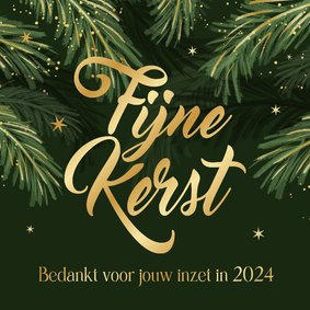 Zakelijke kerstkaart dennentakken fijne kerst goud bedankt