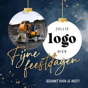 Zakelijke kerstkaart donkerblauw met twee kerstballen foto's