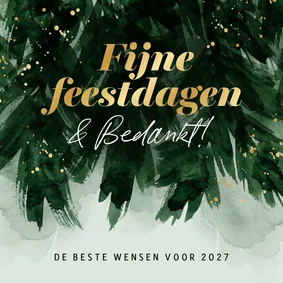 Zakelijke kerstkaart fijne feestdagen dennentakken goud