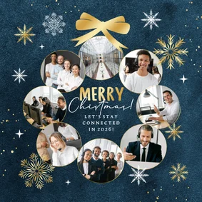 Zakelijke kerstkaart foto kerstbal merry christmas sneeuw