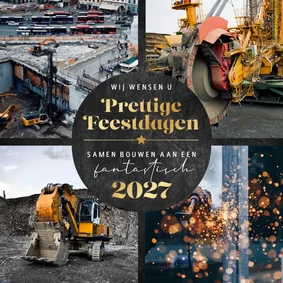 Zakelijke kerstkaart fotocollage fijne feestdagen bouw 2027