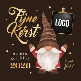 Zakelijke kerstkaart gnome kabouter fijne kerst goud logo