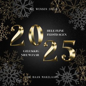 Zakelijke kerstkaart gouden 2025 & sneeuwvlokken