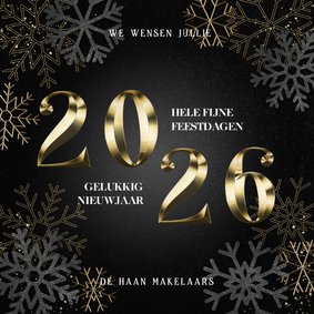 Zakelijke kerstkaart gouden 2026 & sneeuwvlokken