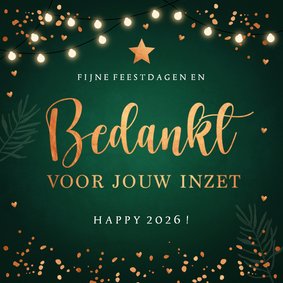 Zakelijke kerstkaart groen bedankt lampjes sparkles