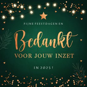 Zakelijke kerstkaart groen bedankt lampjes sparkles