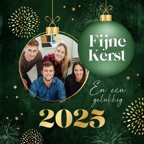 Zakelijke kerstkaart groen kerstballen goud foto sterren