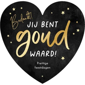 Zakelijke kerstkaart hartvorm bedankt goud waard collega