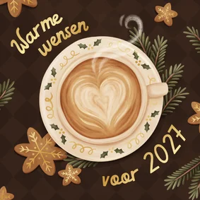 Zakelijke kerstkaart horeca cappuccino met goudfolie