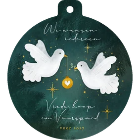 Zakelijke kerstkaart in kerstbal vorm met witte duifjes